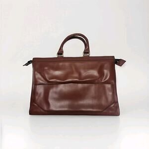 Mid Century Modern Briefcase Twin Handle Grip Burgundy Faux Leather Career Retro